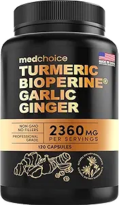 4-in-1 Turmeric Curcumin with Bioperine 2360mg (120ct) 95% Curcuminoids, Ginger Root, Garlic Pills, & Black Pepper - Curcumin Supplements for Joint, Digestion, & Immune Support