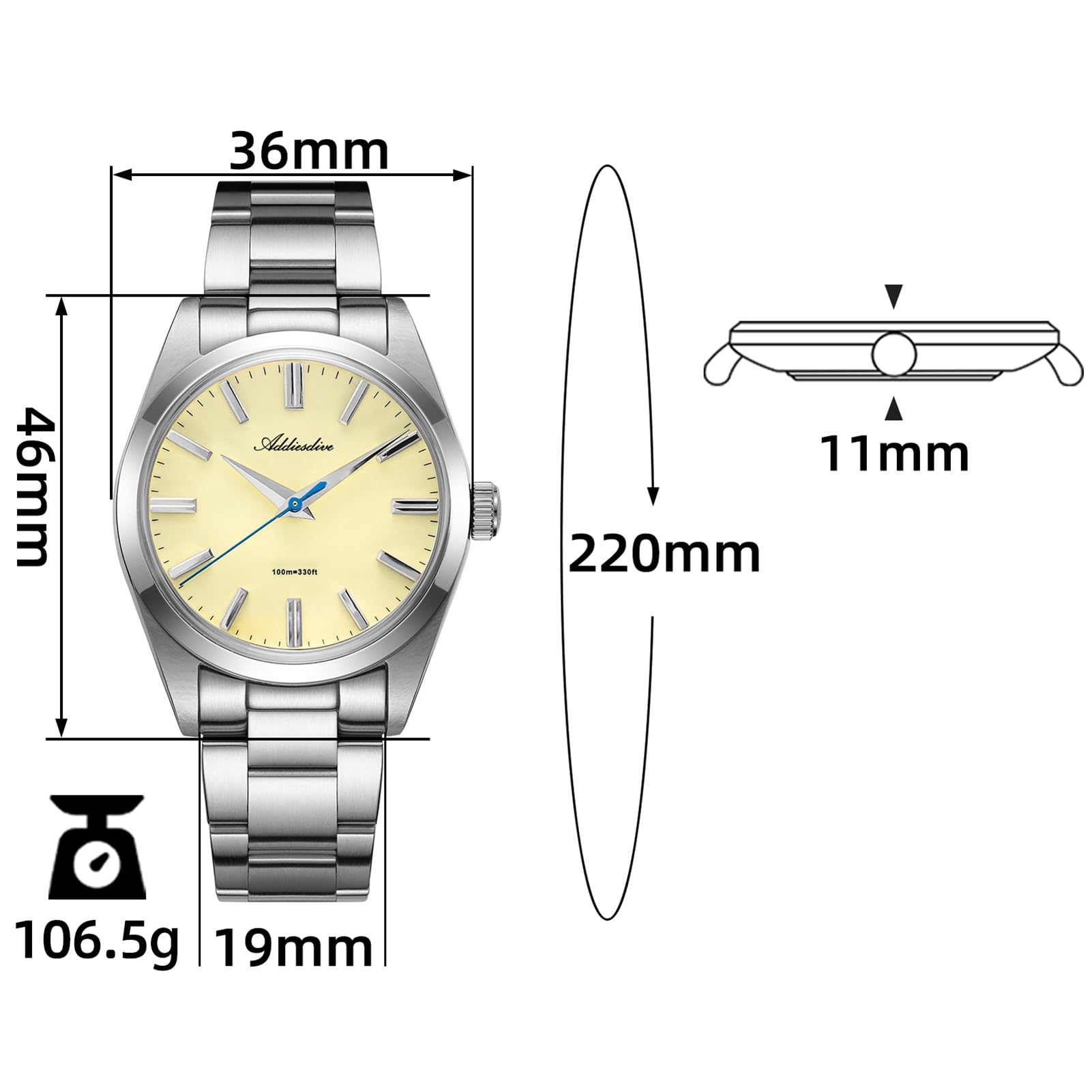 ADDIESDIVE 36 mm mała tarcza luksusowe zegarki dla mężczyzn grubość 11 mm zamiatanie sekundnik wodoodporny 100 m miętowy zielony/biały/szary/żółty zegarek unisex sukienka