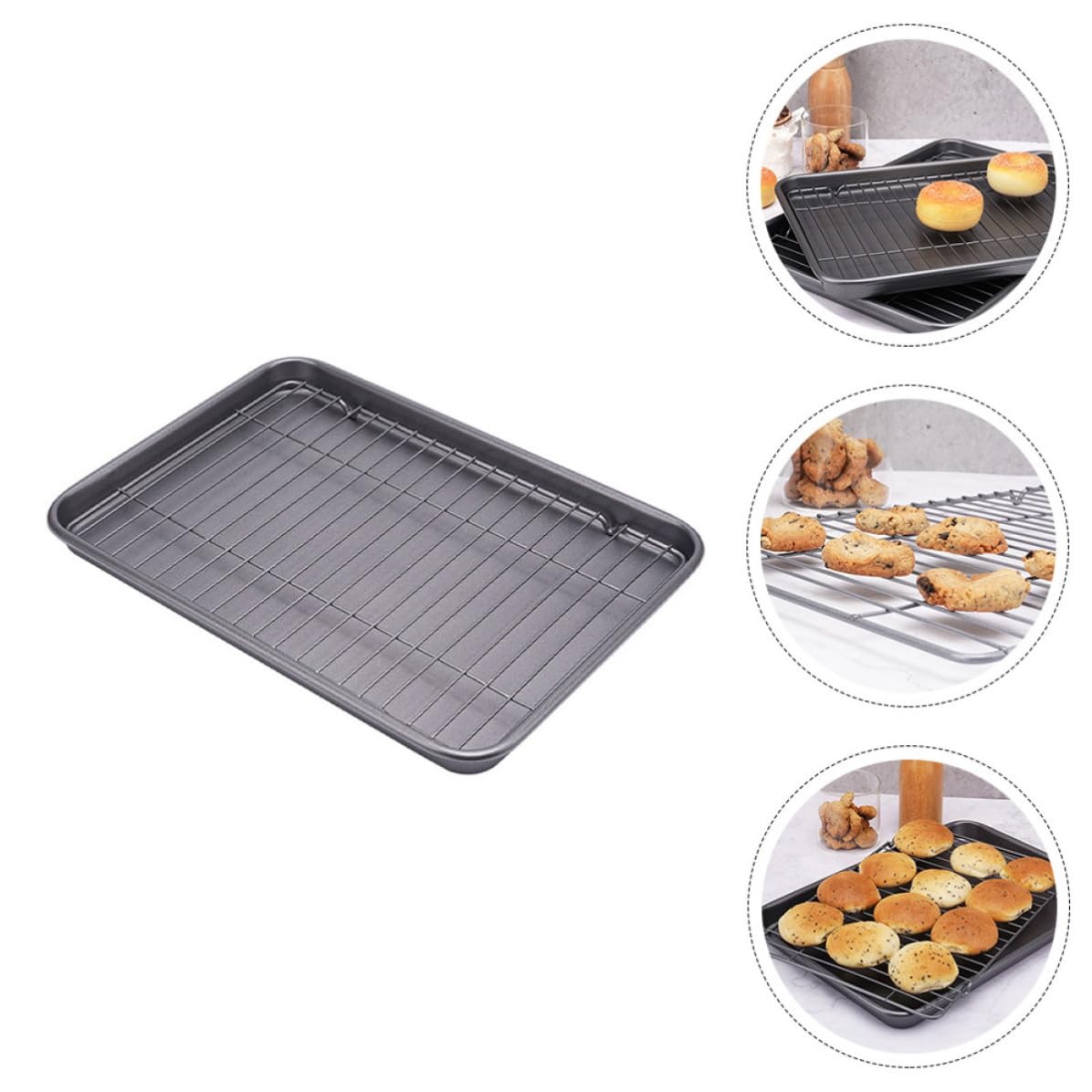 Zerodeko Bandeja Negra de Acero al Carbono para Hornear Rectangular | Rejilla de Alambre, para Pasteles y Pizza, Uso en Cocina de Restaurante