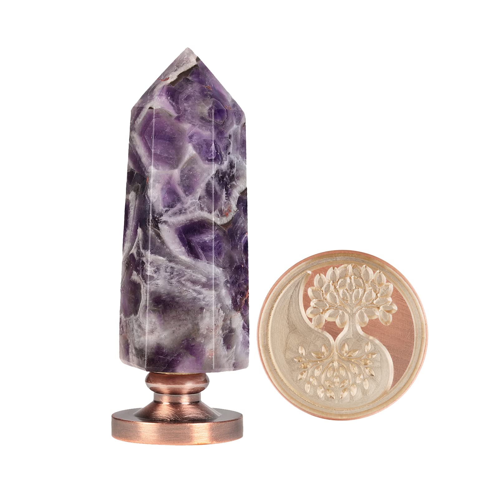 Amethyst Kristall Hexagon Prisma Wachs Siegel Stempel Abnehmbare Vintage Kupfer Siegel für Einladungskarten für Weihnachten Halloween Thanksgiving Geschenk, Twin Symbiotic Tree of Life