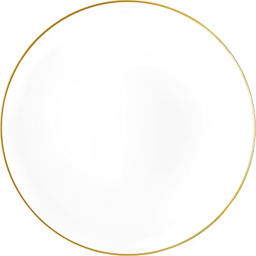 Miniatura 2 de Bluesky Trading Table Settings - Platos de plástico orgánico martillado blanco (paquete de 4) – 13 pulgadas – Elegante diseño de borde dorado,