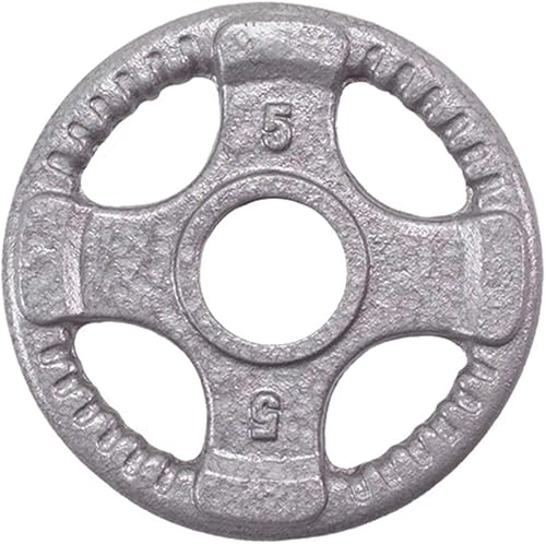 Miniatura 4 de Body-Solid Juego de discos olímpicos de hierro fundido con diseño de agarre cuádruple, pesas libres, placas de mancuernas, agujero estándar de 2