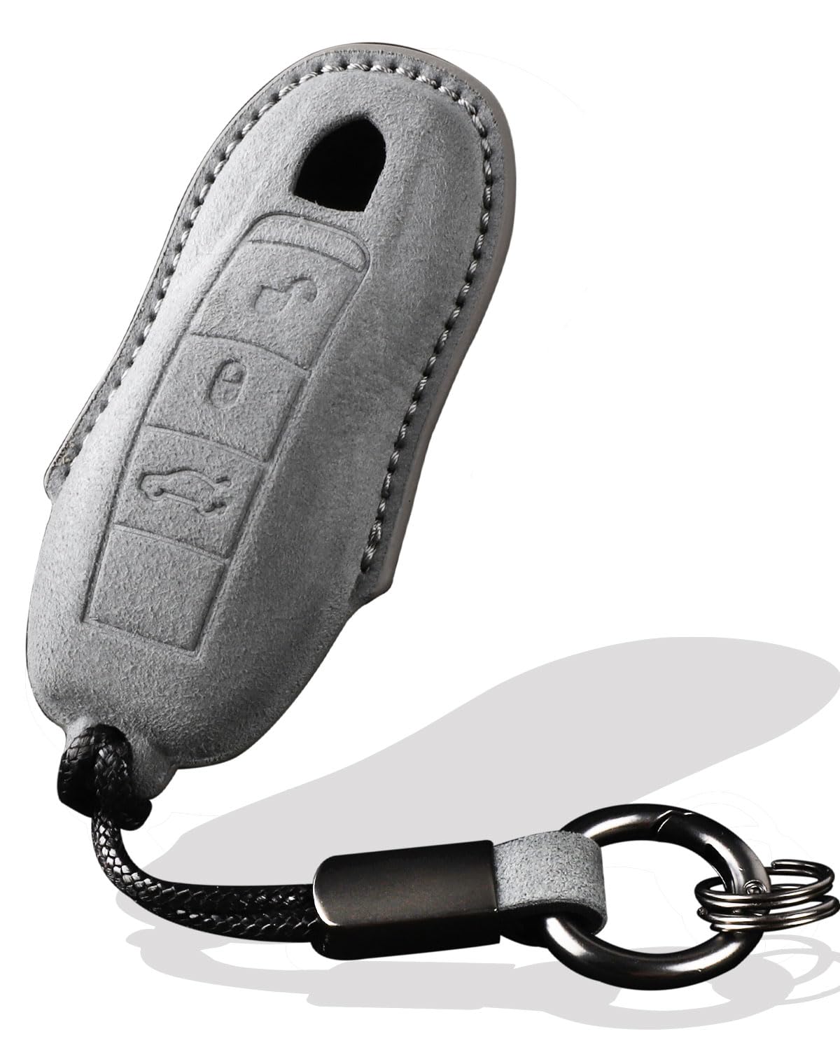 for Porsche Key Fob Cover with Keychain Fit for Panamera,Cayenne,Macan,Boxster,Cayman,718,911,918,92a,970,981,991, Smart Keys Case Protector Suede (Gray, Style B)