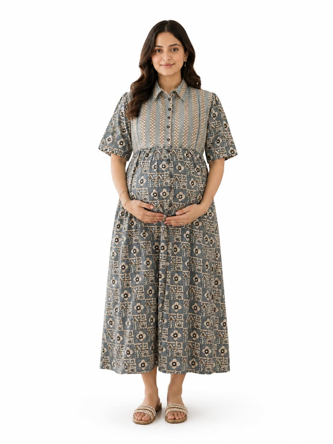 yash gallery Women's Cotton Maternity Wear Plus Size Floral Buti Printed Dress-picture-44