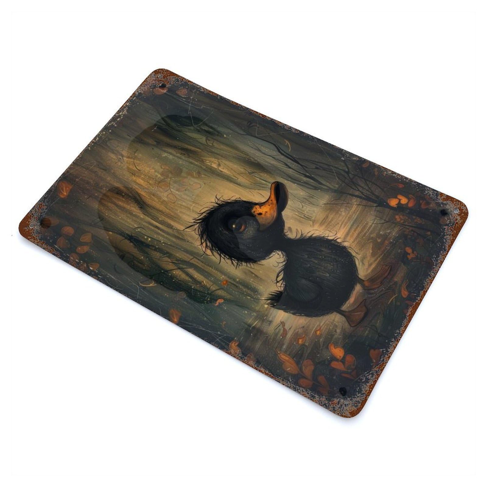 Garage Style Enchanted Black Duckling Vintage Rust Metal Sign 11.8"x7.9", Vintage Wall Decor for Bar And Workshop