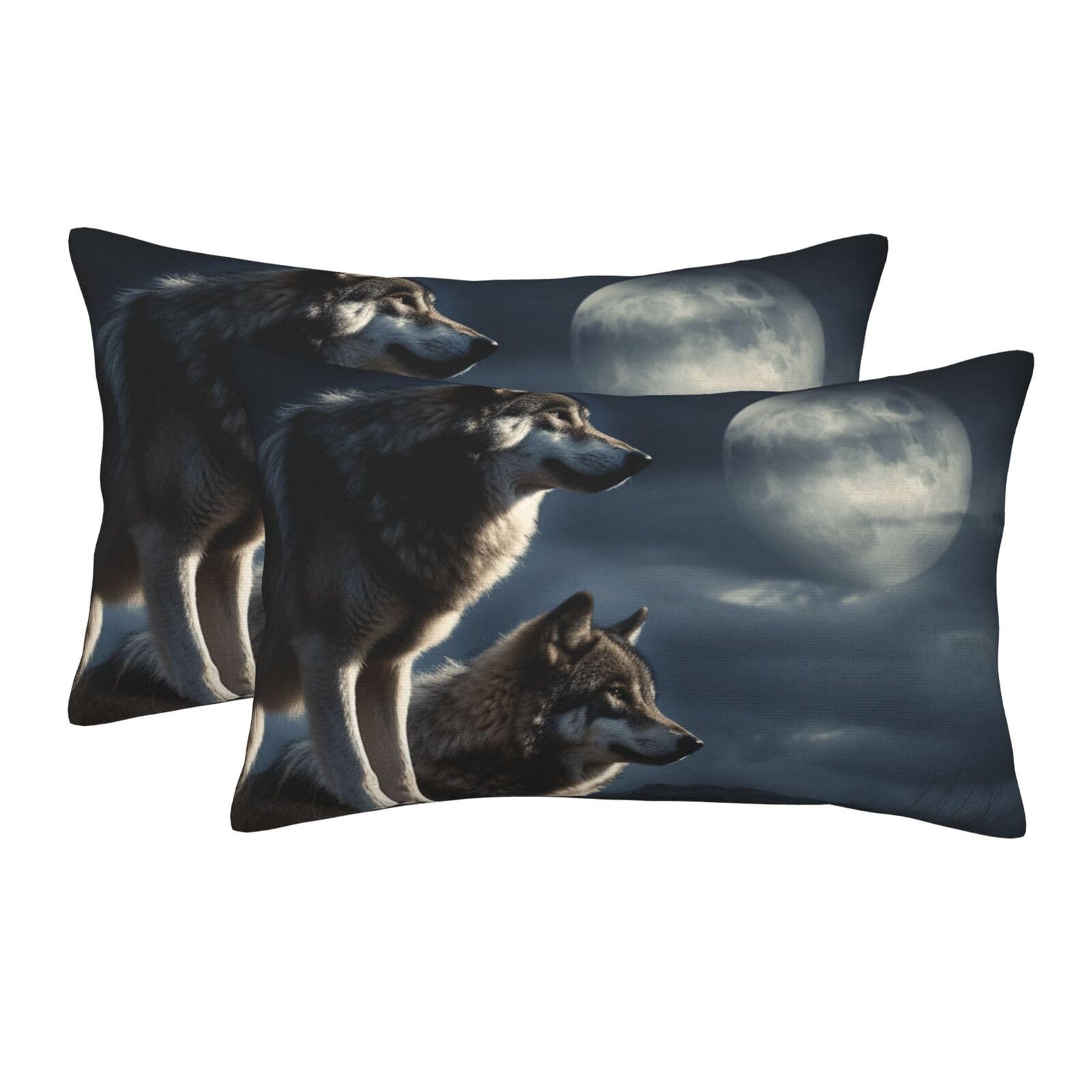 2 Pack Pillow Cases with Hidden Zipper, Soft Breathable Pillow Covers for Hair and Skin, Wolves in The Moonlight Pillowcases 20"x30" Bed Pillow Protectors Cover for Sleeping Gifts
