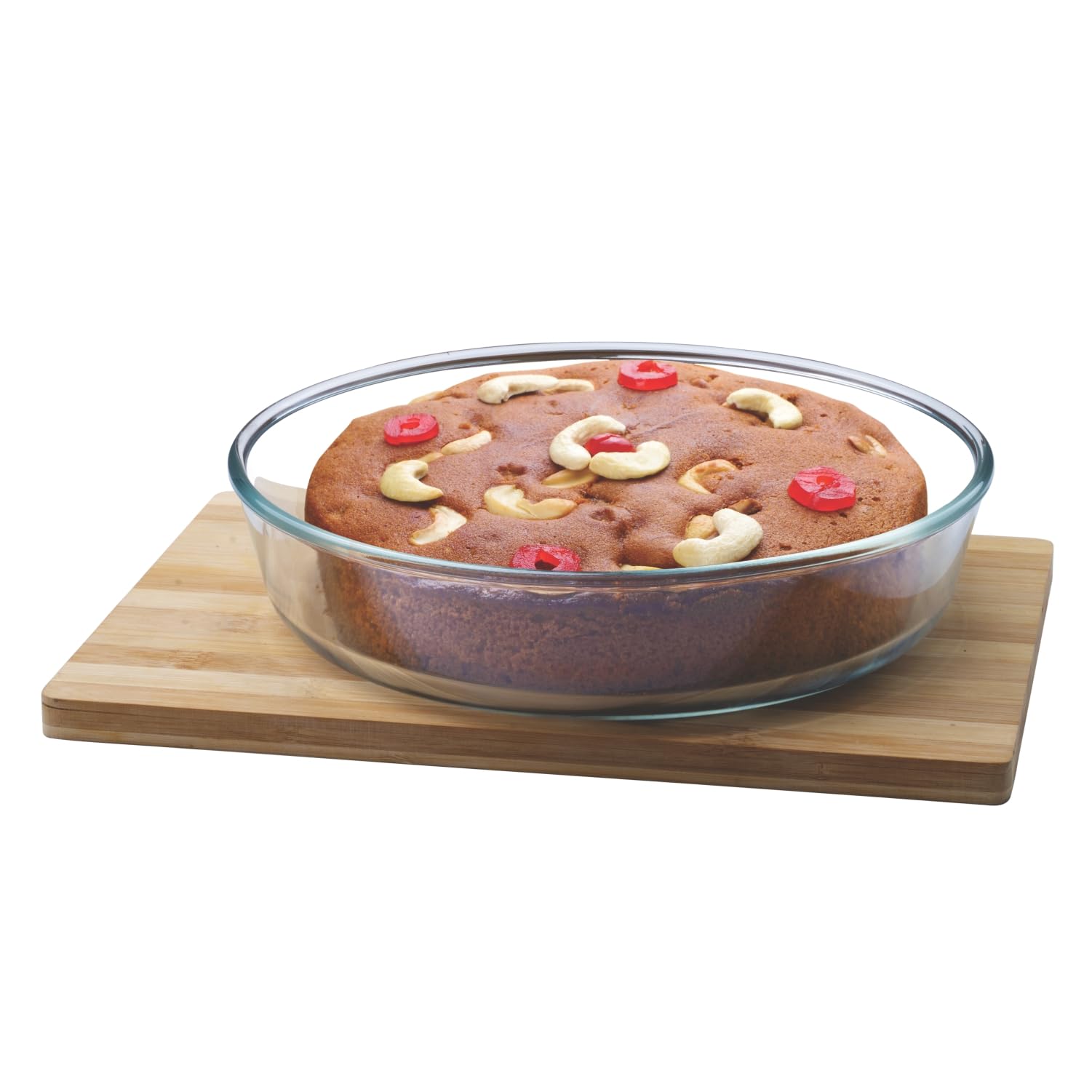 SgnoraWare Bake 'N' Serve Round Bakeware Safe and Oven Safe Glass Dish Tray | Borosilicate Glass Bowl Container | Microwave Oven Safe Baking (2100ml, Set of 1, Clear)