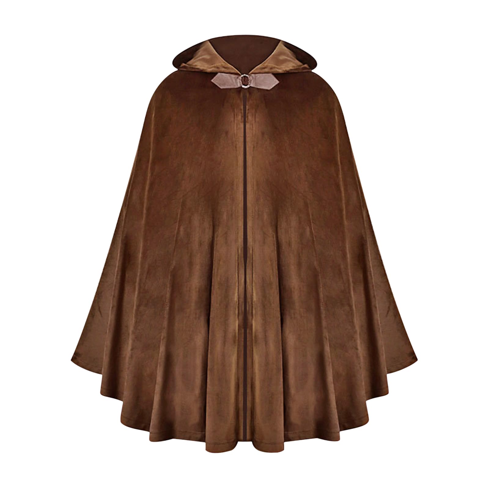 Medieval Velvet Hooded Cloak for Men Women Vintage Renaissance Cape with Oversized Hood Gothic Cosplay Halloween Party Fantasy Wizard Sorcerer Costume (Brown)
