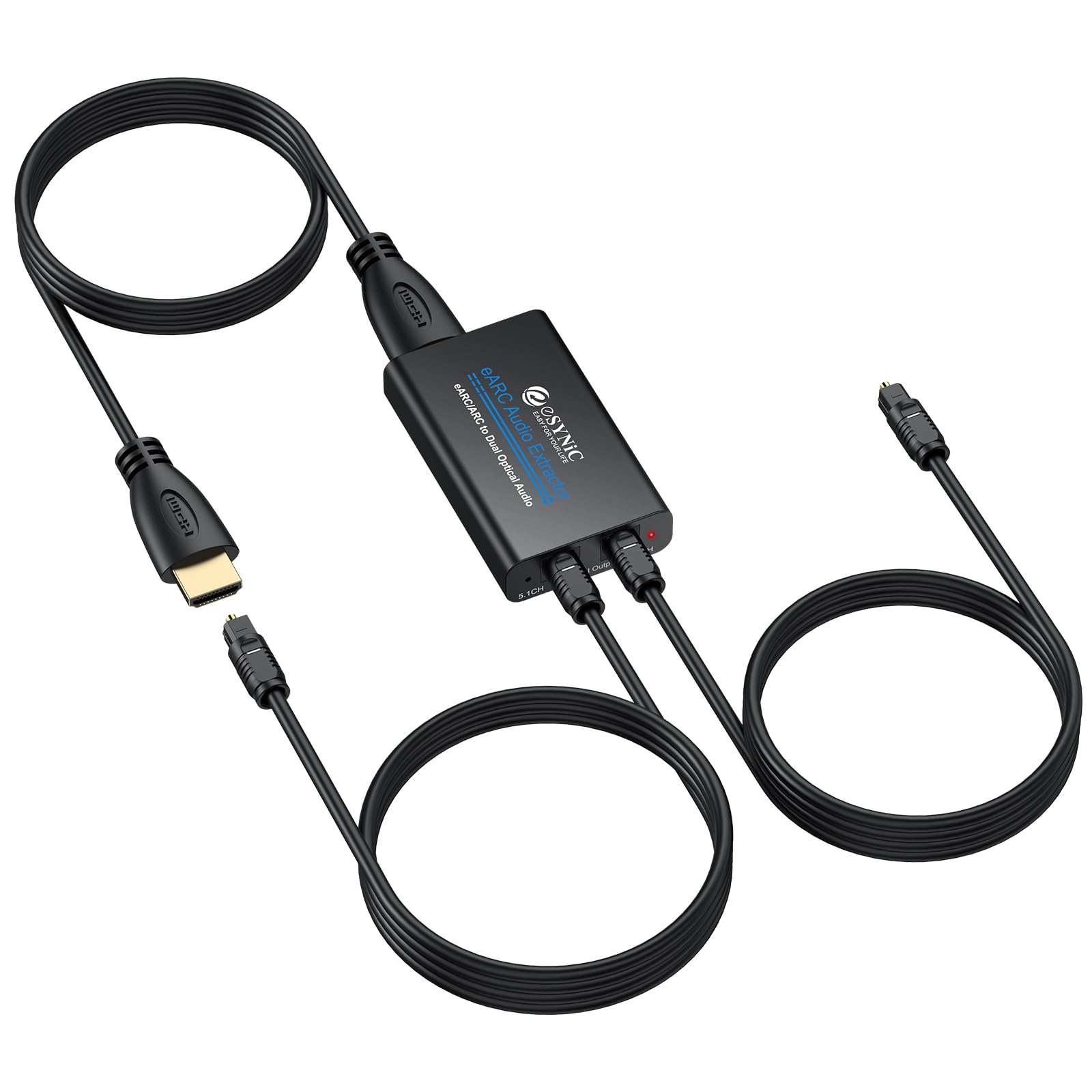 eSynic HDMI-auf-optischer Audio-Extraktor mit HDMI- und SPDIF-Kabel, unterstützt Audioformat 5.1 und 2.0 für HDTV auf Soundbar, kabellose Kopfhörer