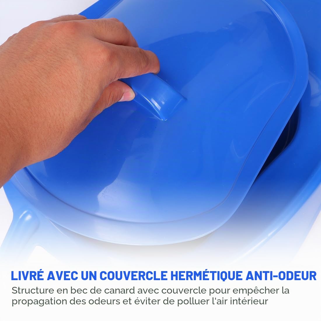 Bassin de lit avec couvercle - En plastique - Pour patients - Pot de nuit - Urinoir - Pour hommes, femmes, personnes âgées - Bleu