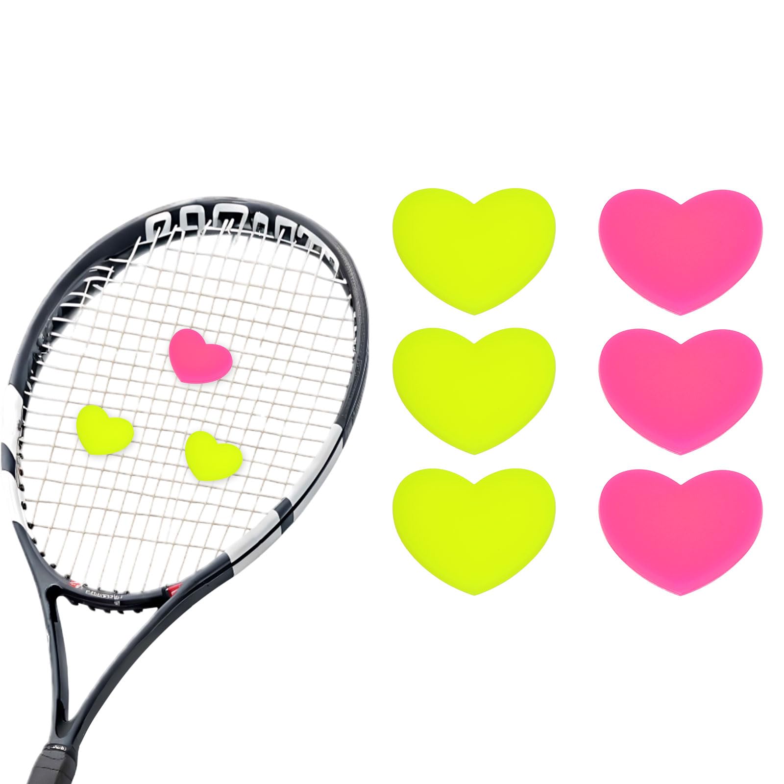 YELARXI Tennis Dampener, Heart Silicone Tennis Racket Dampeners Racket Shock Absorber to Reduce Vibration Soft Cute Fit for (Players/Universal Fit for All Racquets) 6 Pcs & 2 Colors