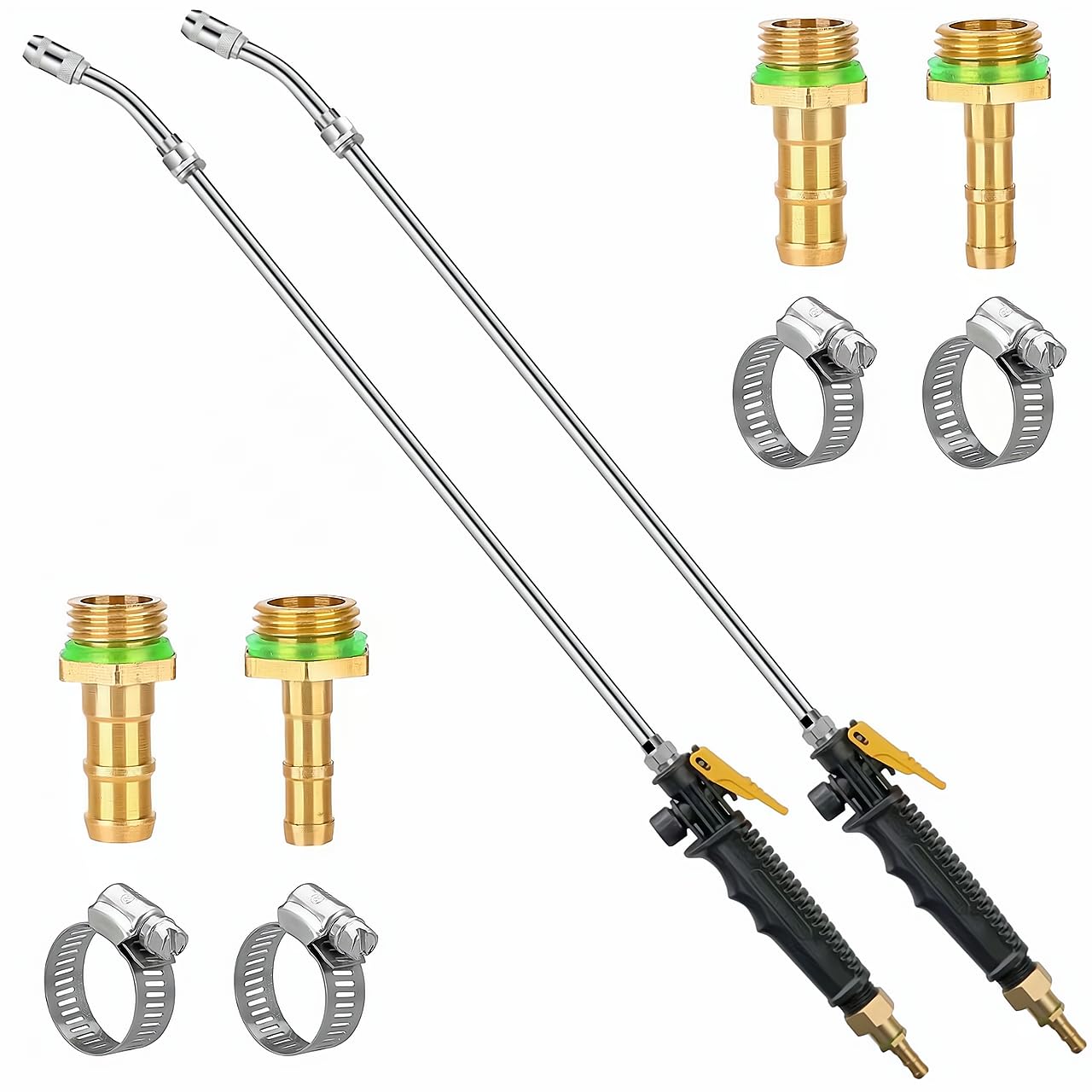 Sohnvwtgd 29 Inches Sprayer Wand - 1/4 & 3/8 Barb - 2 Pack 29 Inches Replacement Sprayer Wand,2 Brass Barbs Match 3/8'' & 1/4'' Hoses, Stainless Steel Universal Sprayer Wand With Shut Off Valve & 4 Hose Clamps (2 Pack Sprayer Wand)