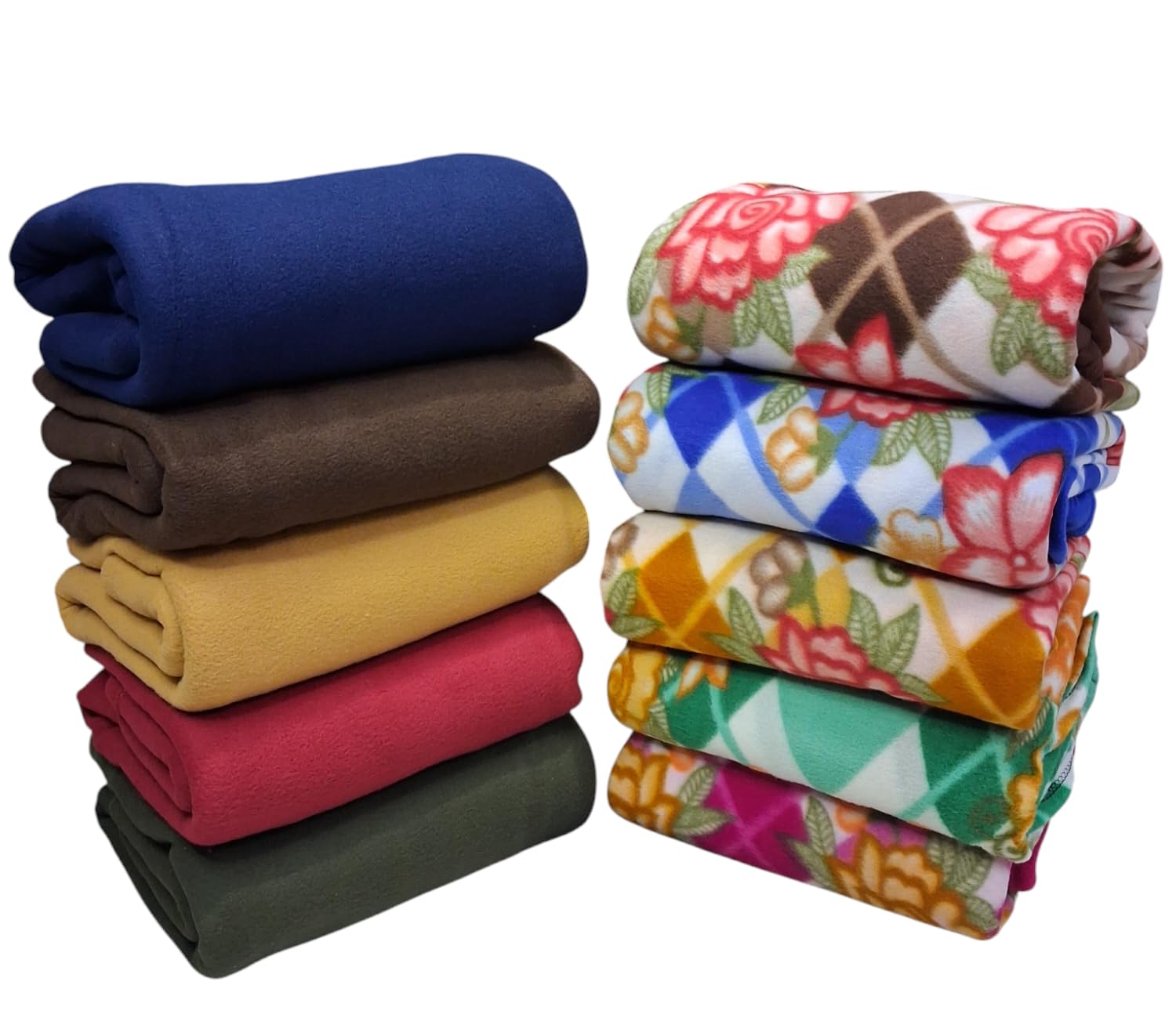 Sponsored Ad - Stylish Polar Fleece Single Bed Super Soft Micro Fleece Blanket - 60x90 Inch || Skin Friendly || Multicolour || Set of 10 [5 Solid + 5 Printed]