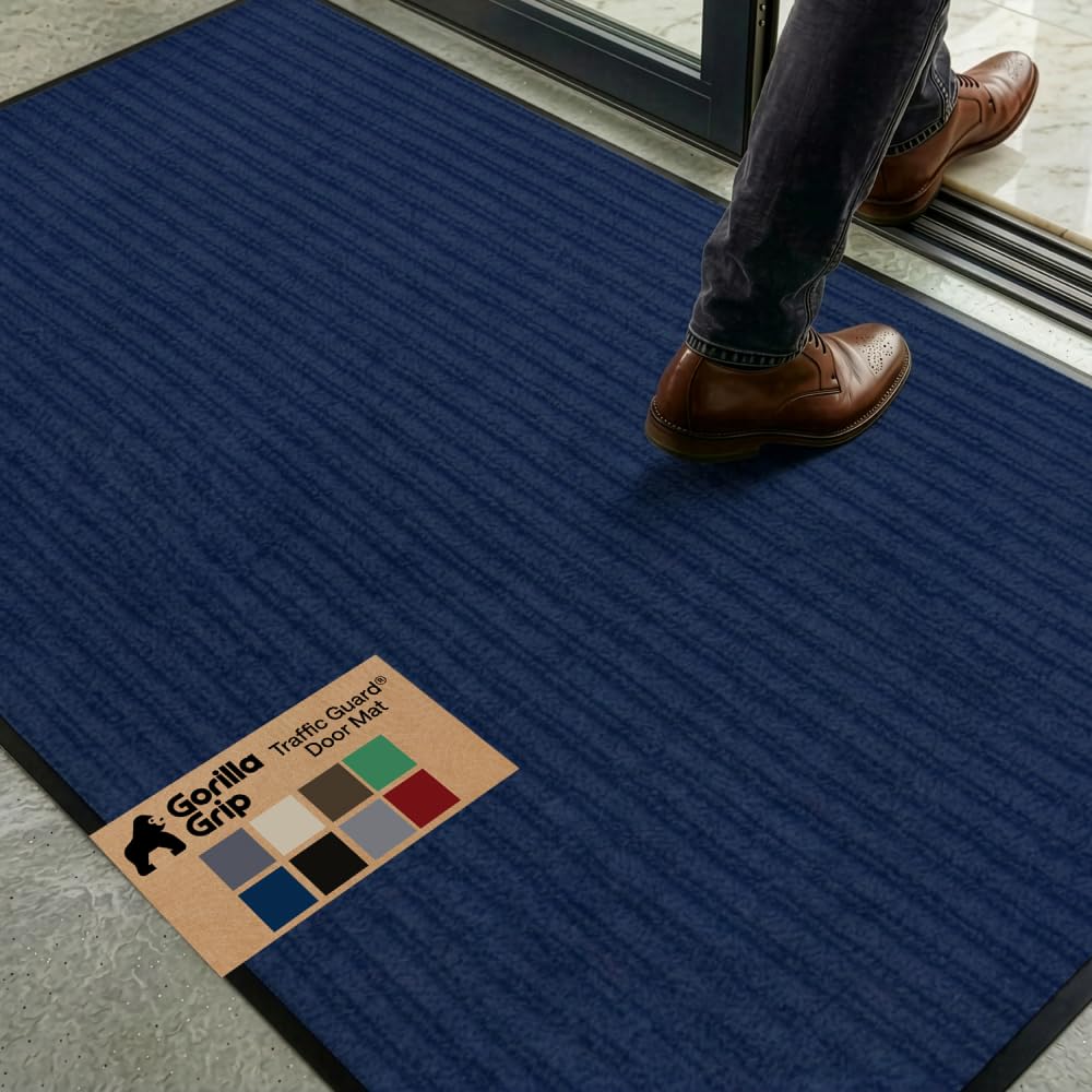 GORILLA GRIP Traffic Guard Indoor Outdoor Heavy Duty Door Mat, 72x48 Blue