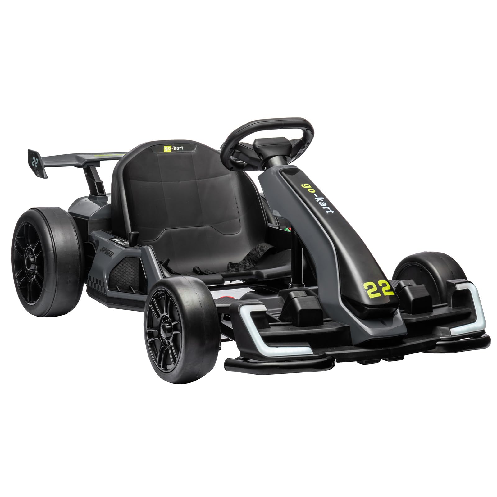 24V Kids Go Kart,300W Powerful Electric Drift Kart Car with Adjustable Seat,IDE On Toy with 4 Speed Mode,Big Battery, Drift/Sports Mode, Eva Tire, Brake Pedal for Age 6-12,Grey