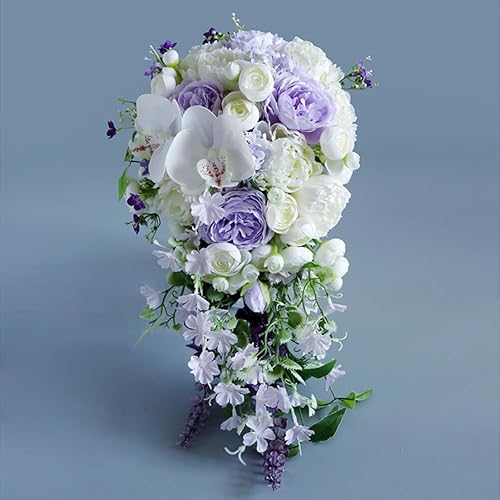 Miniatura 9 de Ramos de boda en cascada para novia, lila, morado y blanco, ramos de boda para novia, dama de honor, ceremonia rústica, decoración de aniversario