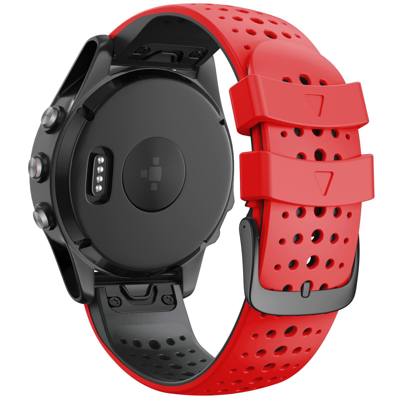 ANCOOLCompatible with Fenix 5 Watch Band 22mm Easy-fit Silicone Soft Sport Band Replacment for Fenix 5 Plus/Fenix 6/Forerunner 935 Smartwatches, Red/Black