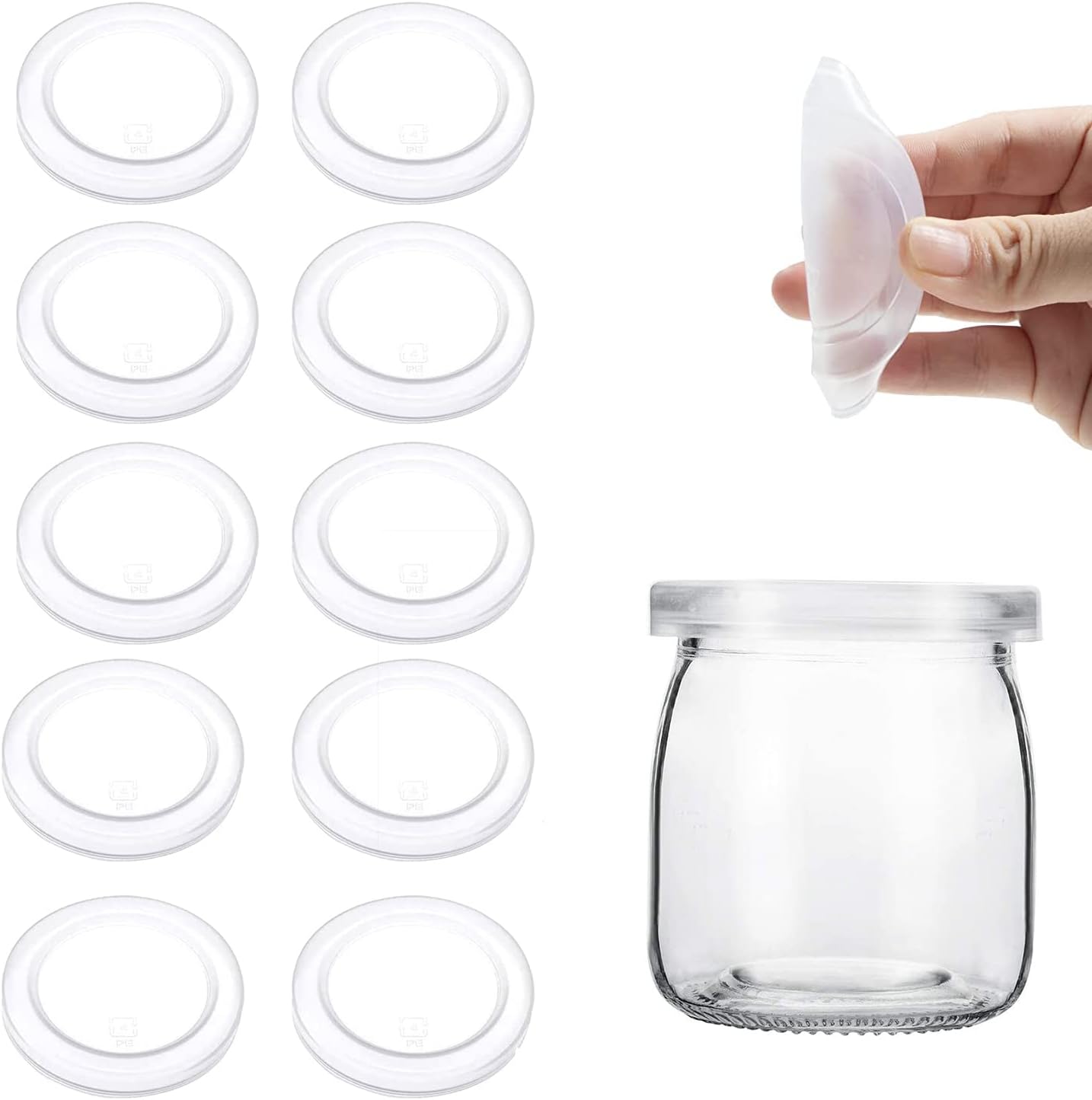 KRISMYA 10 Pcs Yogurt Jar Lids Set,2.68 Inch Clear Plastic