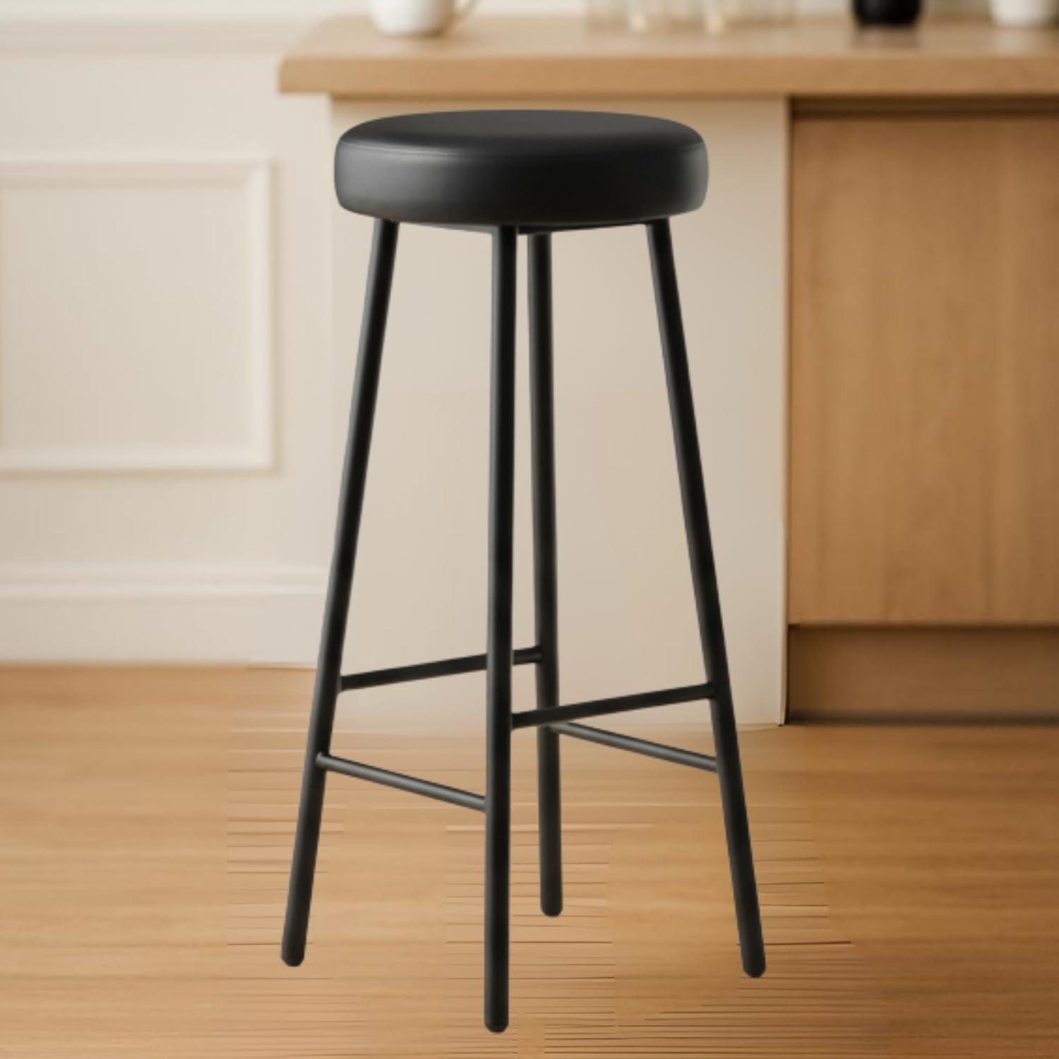 Bar Stools 25.8 Inches 2.4" Thick Upholstery Comfortable Sitting Bar Chair for Breakfast Kitchen Island, Bar, Cafe with Black Metal Frame & Cushion Faux Leather seat Office Decor (Black)-image-34