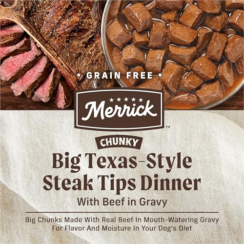 Merrick Chunky Grain Free Premium And Wholesome Canned Dog Food, Real Meat Big Texas Steak Tips Dinner - (Pack of 12) 12 ct. Cans