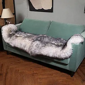 Premium Genuine Fur Sheepskin Rug Real Australia Sheepskin Natural Luxury Fluffy Lambskin Fur Area Rug Seat Covers for Kids Bedroom Sofa Chair Cover (Gray Tip, Double Pelt/2ft x 5.2ft)
