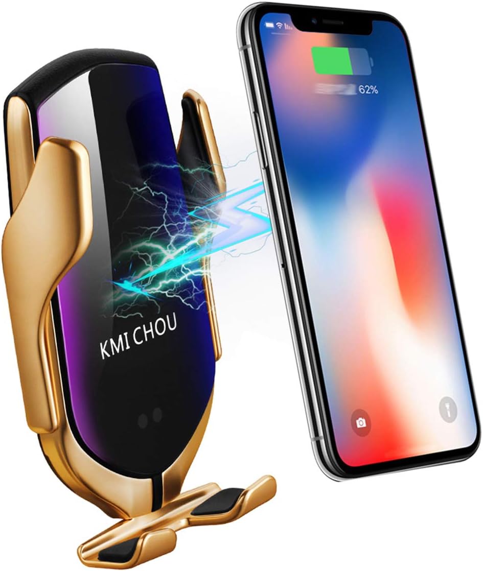 KMI CHOU R2 Wireless Car Charger Mount, Auto-Clamping Air Vent Phone Holder,10W Qi Fast Car Charging, Compatible iPhone 11/11 Pro/11 Pro Max/XS/XS Max/X/8/8+, Samsung Note9/Note10/S9+/S10+（Gold）