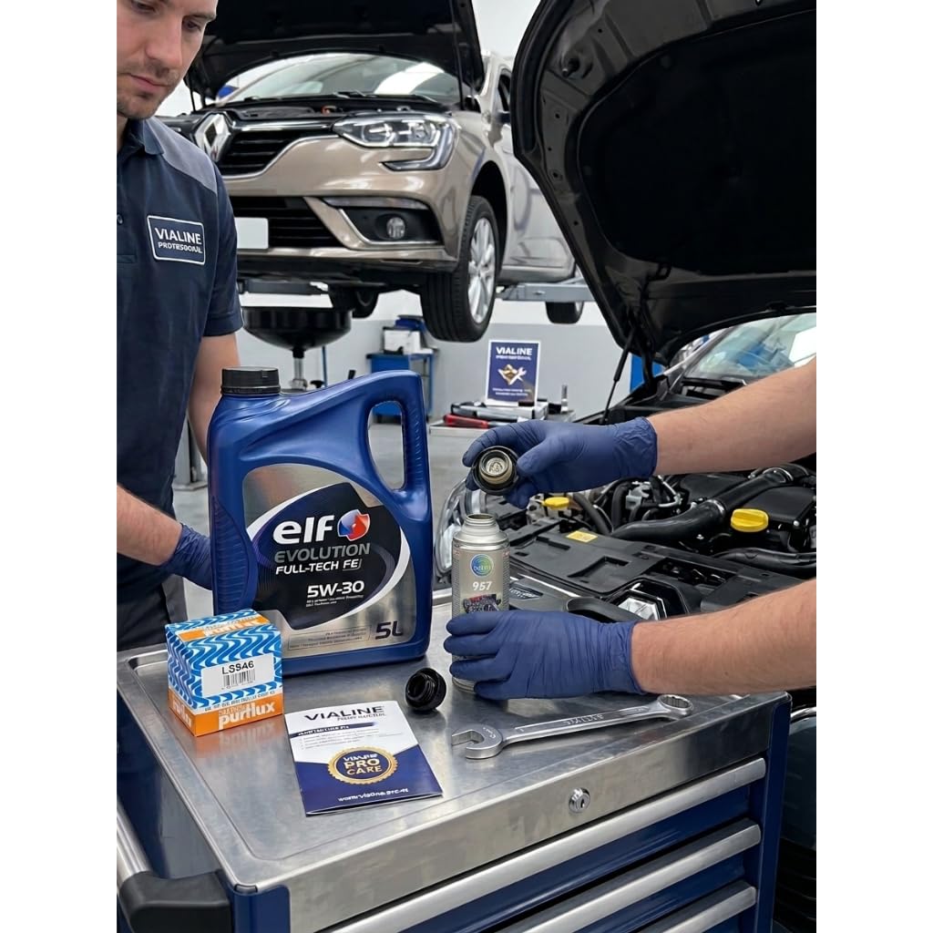 Pack de Mantenimiento Profesional: Aceite ELF Evolution Full-Tech FE 5W-30 (5L) + Limpiador Tunap 957 (200ml) + Filtro de Aceite Purflux LS946 - Compatible con Renault RN0720, Dacia y Nissan - 2
