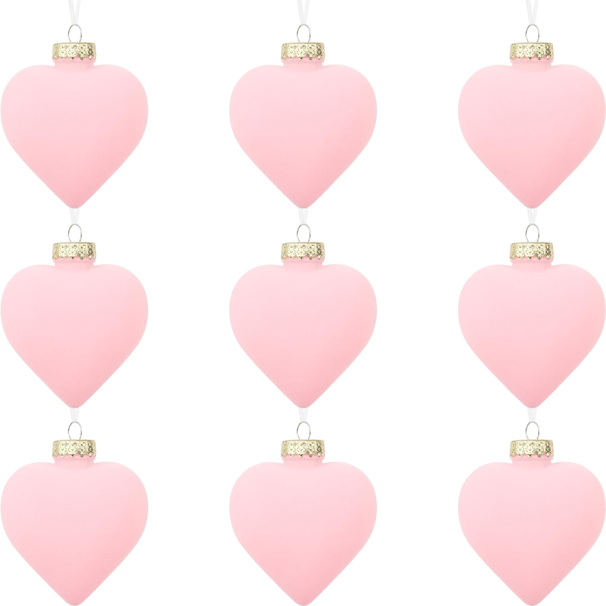 Sea Team 9-Pack Flocked Velvet Heart Ornaments, Valentines Day Decorations, Decorative Hanging Ornaments for DIY Garland, String, Centerpiece, Table Decor, Christmas Tree, 80mm/3.15", Pink