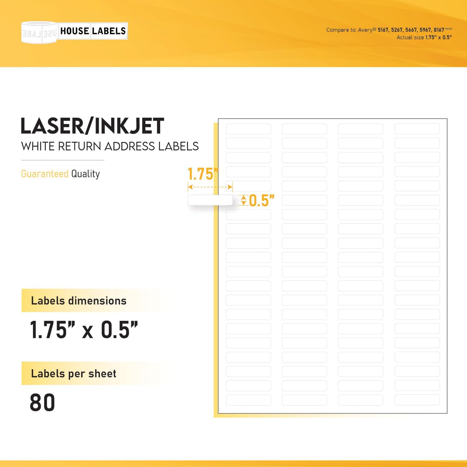 HOUSELABELS 80-up Address Labels (1/2" x 1-3/4") for Laser and Inkjet Printers, 800 Sheets