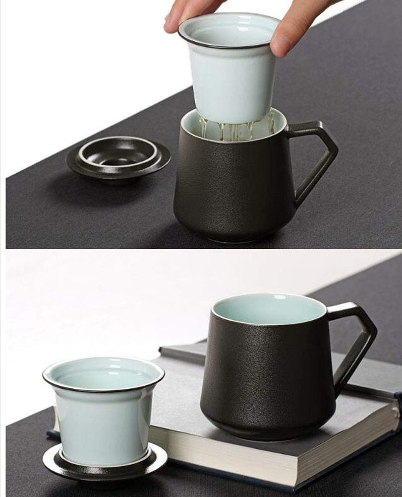 Maya Star Tea Cup with Lid and Ceramic Water Filter, Ceramic Filtered Tea Separation Cup, Office Cup Drinking Tea Cup #029