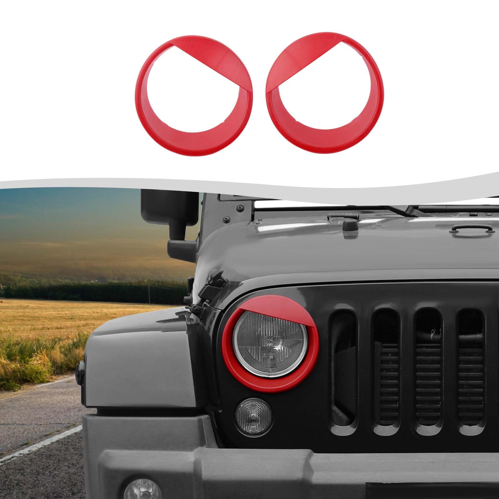 2-Pack Angry Eyes Headlight Bezels – Black, Fits 2007-2018 Jeep Wrangler JK – Hooke Road