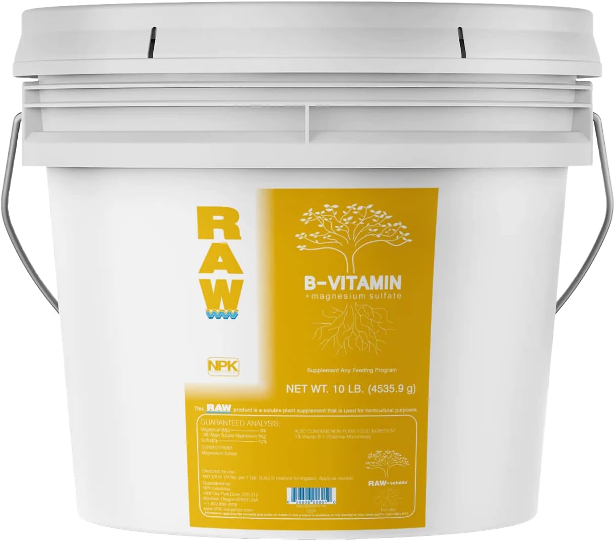 RAW B-Vitamin 10lb, Plant Nutrient Supplement, Water Soluble Powder with Magnesium Sulfate and Vitamin B1 for Hydroponics, Soil and Coco, Gardening Use