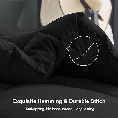 Miniatura 4 de CozyLux Edredón de cama tamaño King, edredón negro acolchado con pestañas en las esquinas, relleno de fibra silicona suave para todas las