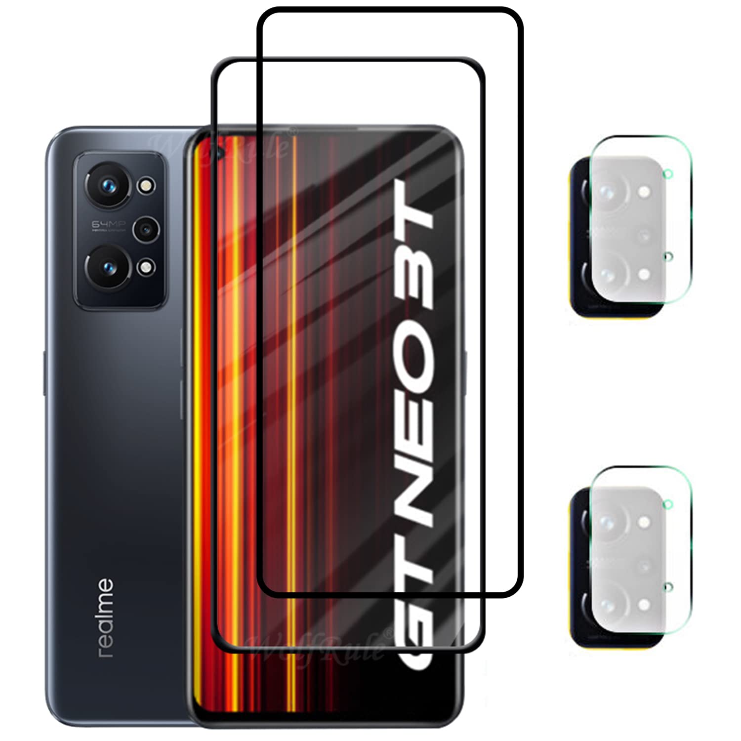 [2+2 Pack] Hugewth Compatible with Realme GT Neo 3T 5G Screen Protector with Camera Lens Protector,9H Hardness HD Tempered Glass Protection Film Full Anti-Scratch (5G)