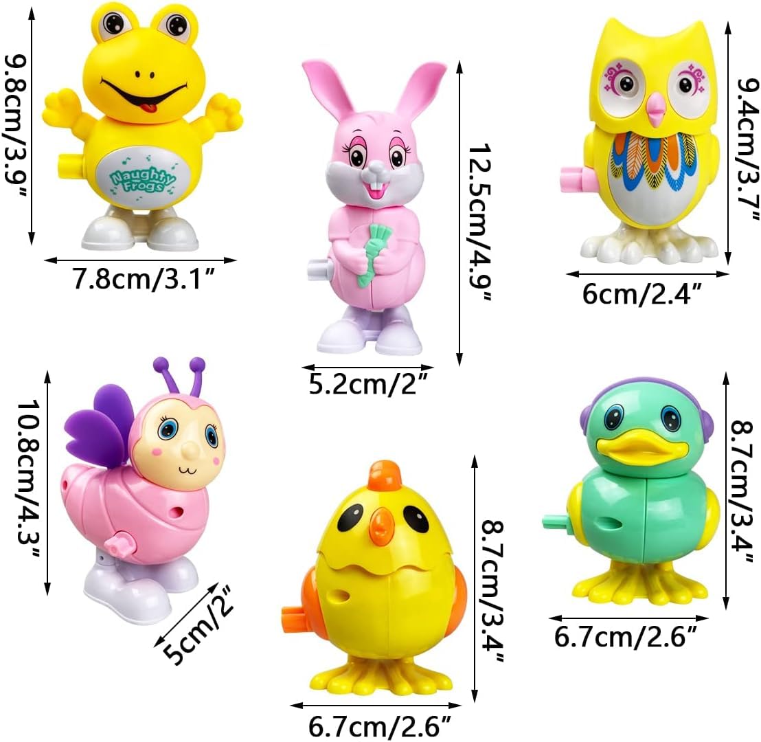 EKKONG 6 Pezzi Giocattoli a Carica di Pasqua, Giocattolo a Orologeria con Ape, Rana, Pulcino, Gufo, Anatra, Coniglio, Set di 6 animali a molla di Pasqua per Bambini