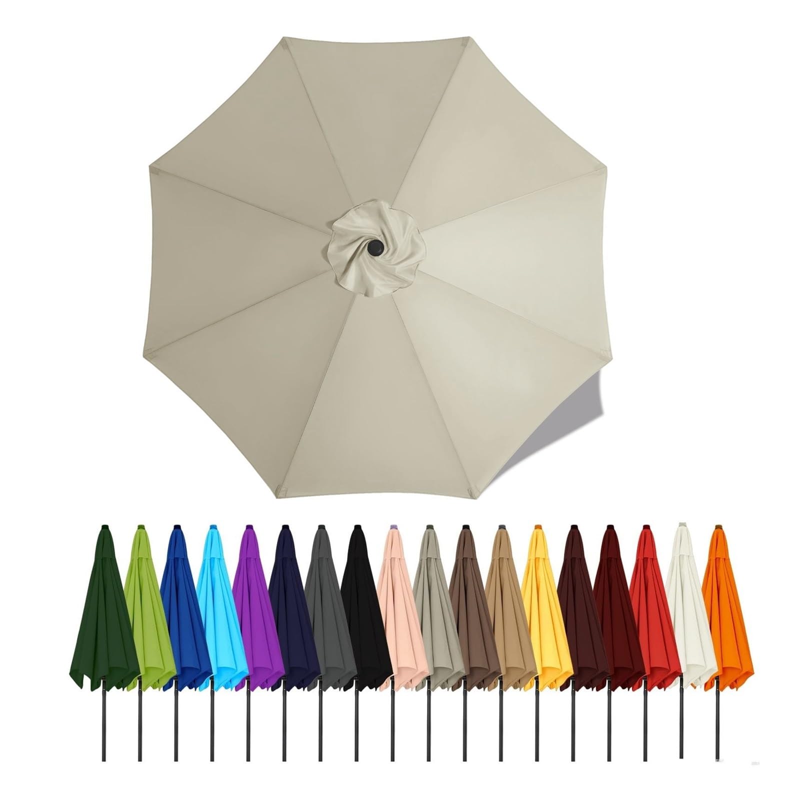 Duchunsheng Replacement Canopies Parasols 6 Rib/8 Arms Blue Gray Green White Umbrella Canopy 2 2.5 2.7 3 4M Waterproof Anti-UV Sun Umbrella Parasol Cover Outdoor Patio Garden(Light Greige,2m - 8Ribs)