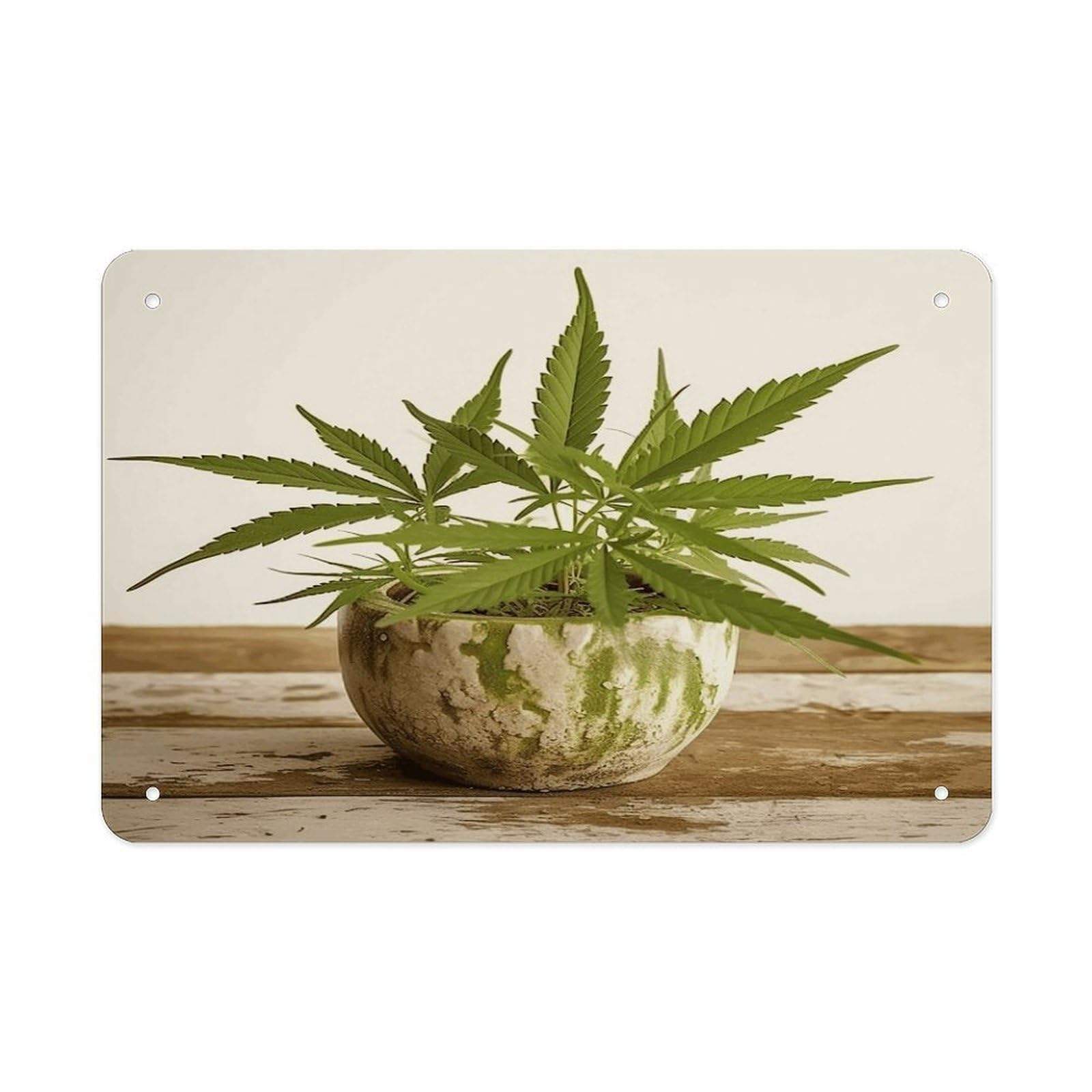 Fekiloot Style Grass Pot Leaf Metal Signs Wall Art Tin Sign
