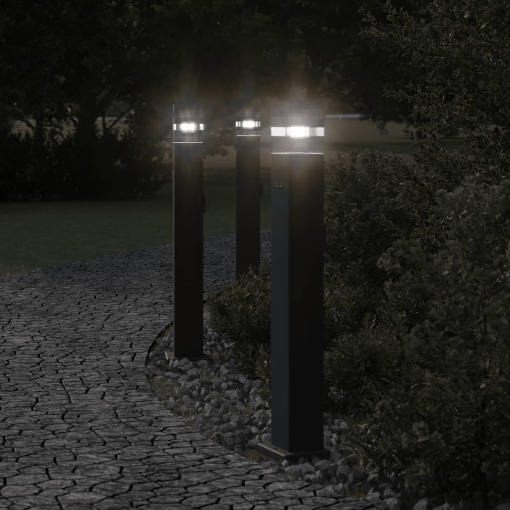 Gecheer Lampade da Terra per Esterni con Presa 3pz Nere 80 cm Alluminio,L4006408