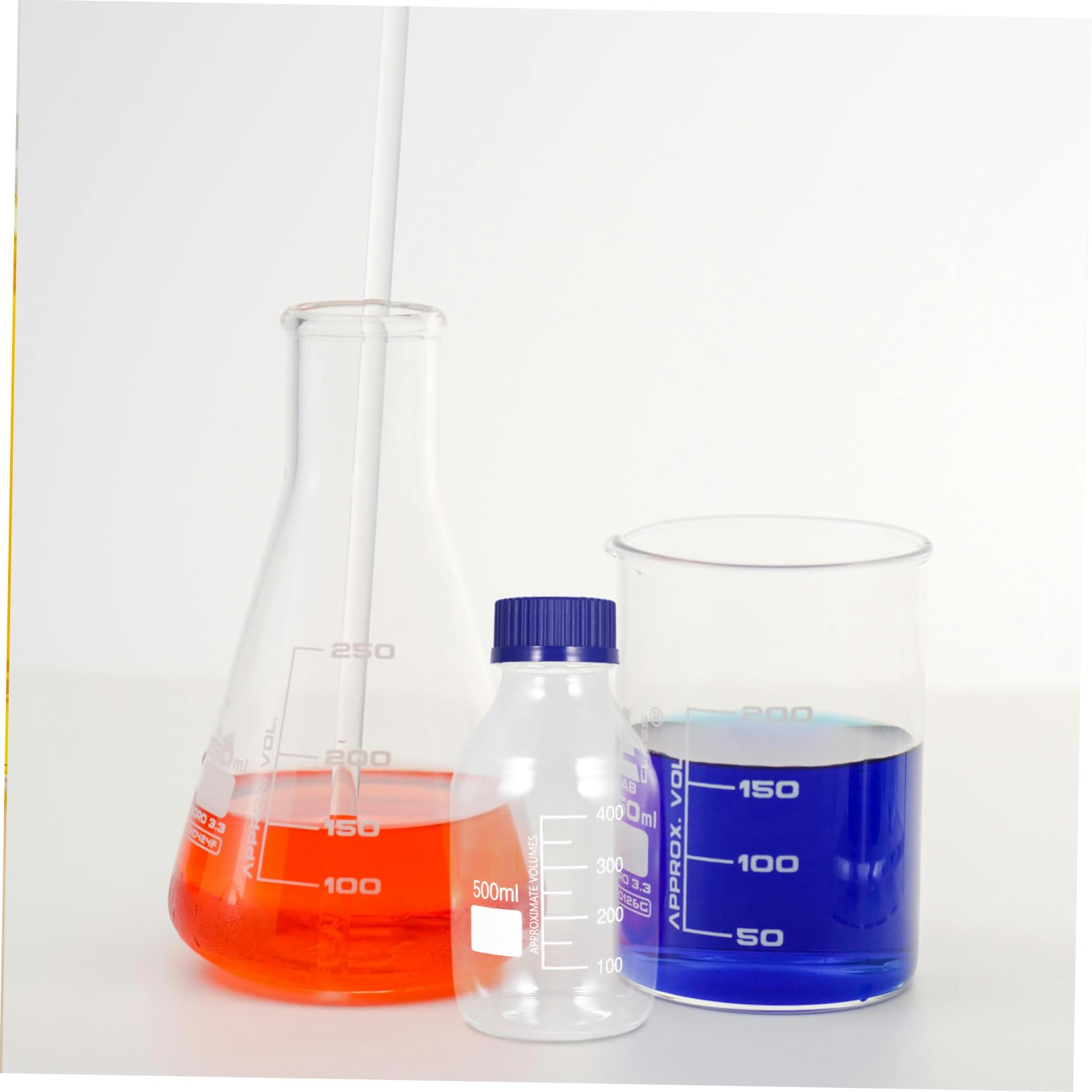 Cabilock Lot de 2 Flacon de Réactif Chimique Couvercle et Ligne de Mesure Claire, 500ml, en Verre, pour Recherche en Laboratoire, Round Lab