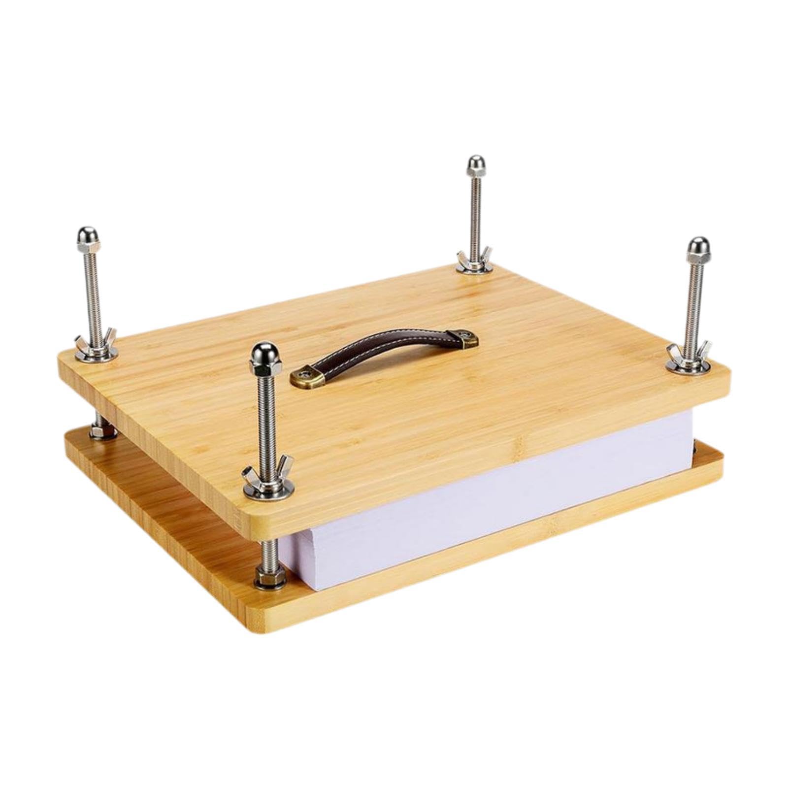 Pressa per Libri in Legno Macchina Rilegatrice Bambù Pressa Carta Leggera Strumento con Manico Adatta per Album Documenti Cartoleria Uso Domestico Fai, 29.5x19.5 Cm