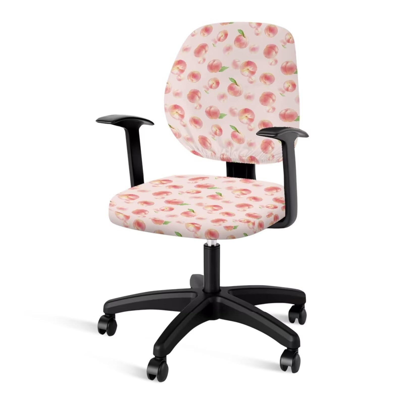 Xoenoiee 2 Pieces Office Chair Covers Protective Seat Slipcover and Backrest Cover Peach Fruit Print Stretchable Slipcover Computer Chair Cover — image 1