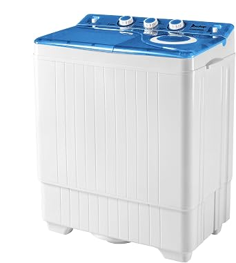 LEADZM 26LBS Portable Washing Machine, Washer18Lbs and Spinner8Lbs, Mini Compact Twin Tub Washer and Dryer Combo with Pump Draining, Great for Dorms Apartments RV Camping White & Blue