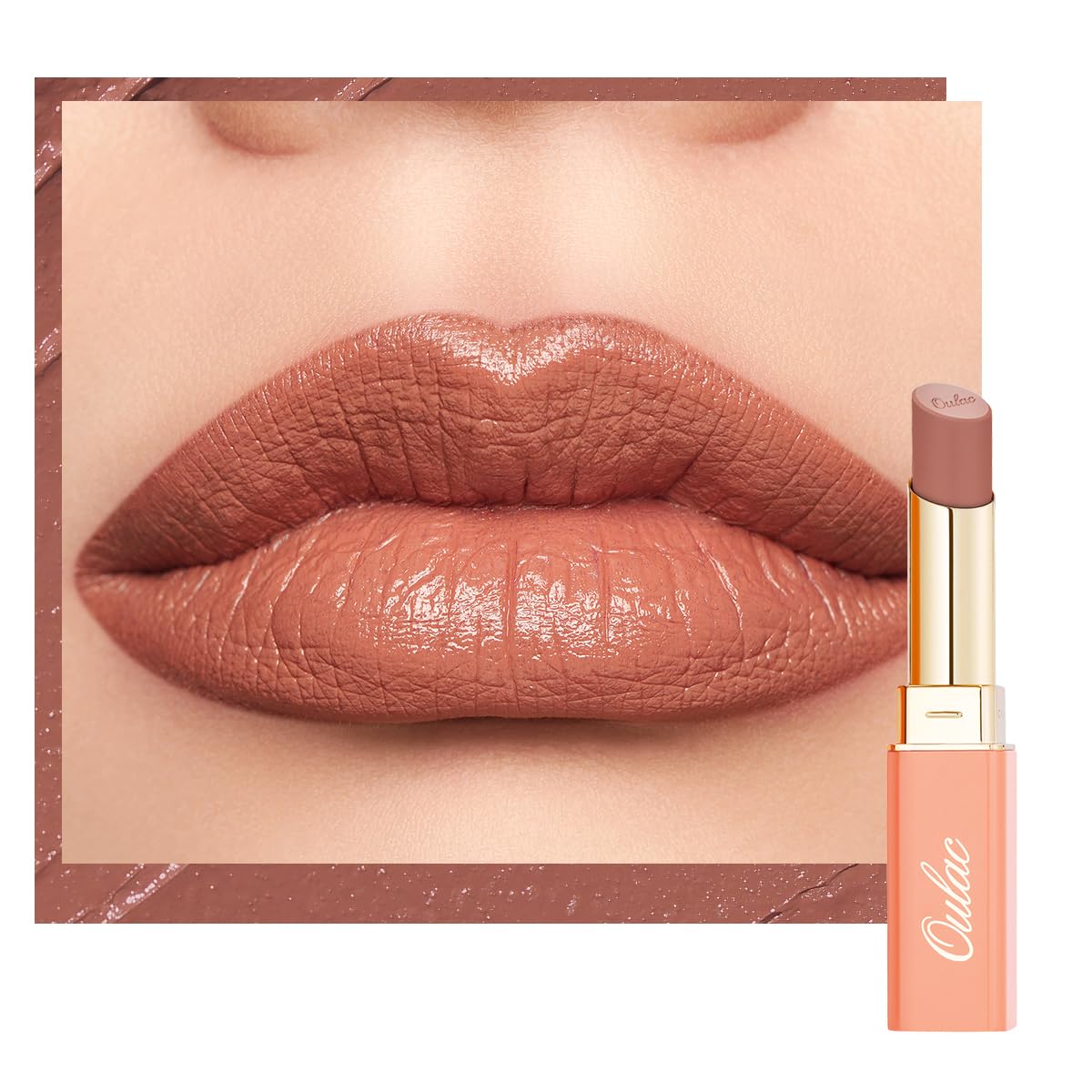 Oulac Satin Matte Pink Lipstick, Pink Brown Long Lasting Lip Stick, Full Coverage with Smooth Creamy Texture Lip Colour