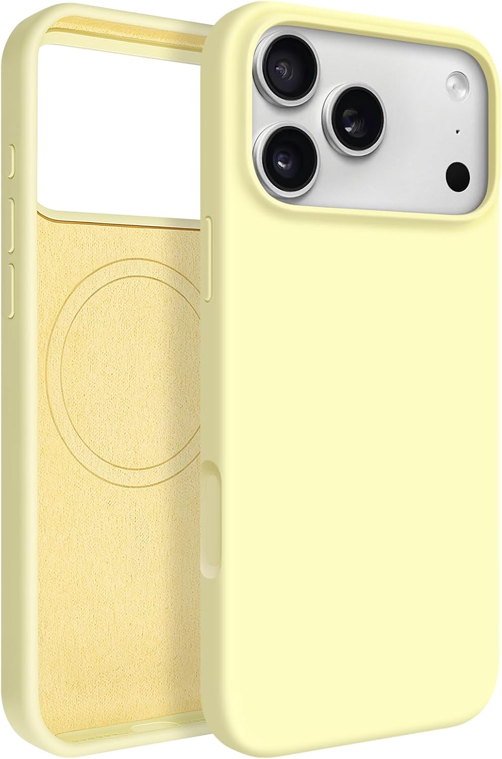  for iPhone 17 Pro Max Magnetic Case with Camera Control Button, Creamy Yellow Liquid Silicone Case for Women Girls Men Anti-Scratch Lining Shockproof Protective Cover for iPhone 17 Pro Max