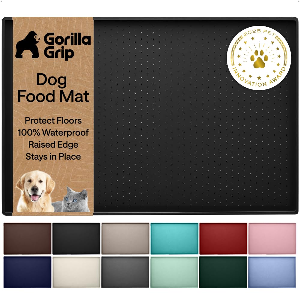 GORILLA GRIP 100% Waterproof Raised Edge BPA Free Silicone Pet Feeding Mat, Dog Cat Food Mats Contain Spills Protects Floors, Placemats for Cats and