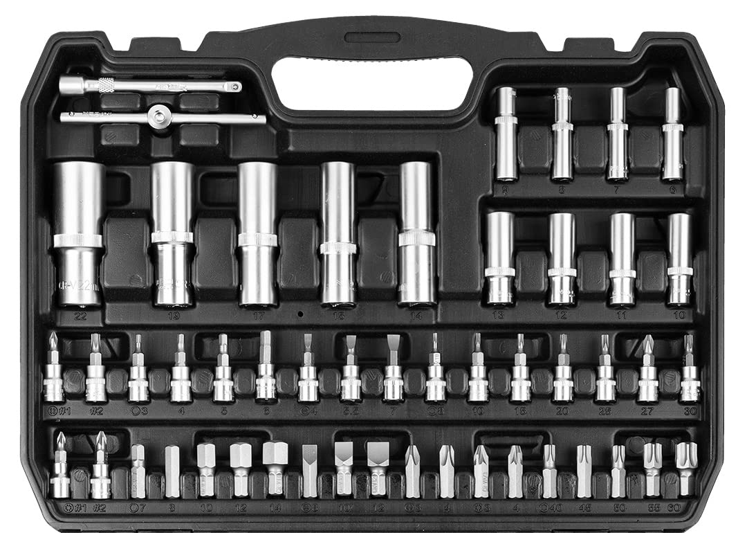 NEO TOOLS Set di chiavi da 108 pezzi da 1/2" 1/4" in robusta valigetta | Set di chiavi a bussola in acciaio CrV, set completo per officina, garage, fai da te