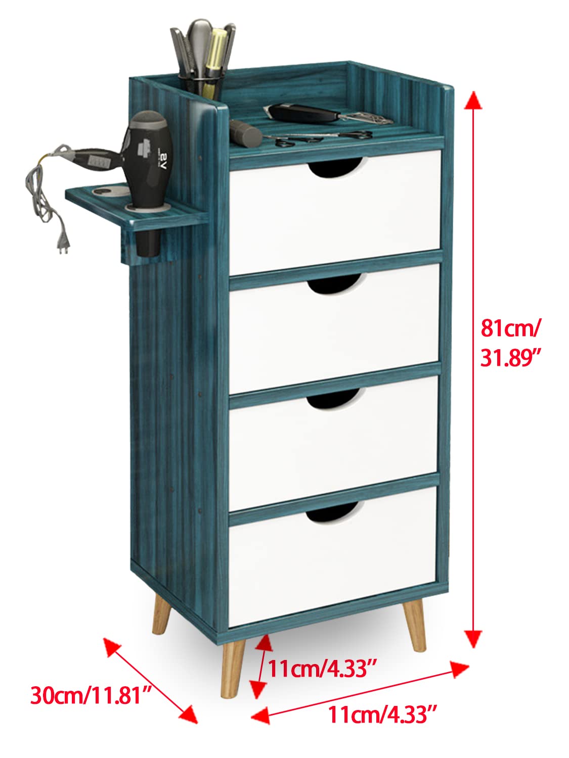 Lorvain Hair Salon Stations, Salon Cabinets and Storage with 4 Drawers & Hair Dryer Holder, Spa Storage Systems Beauty Salon Tools Organizer for Hair Stylist, Blue & White : Beauty & Personal Care