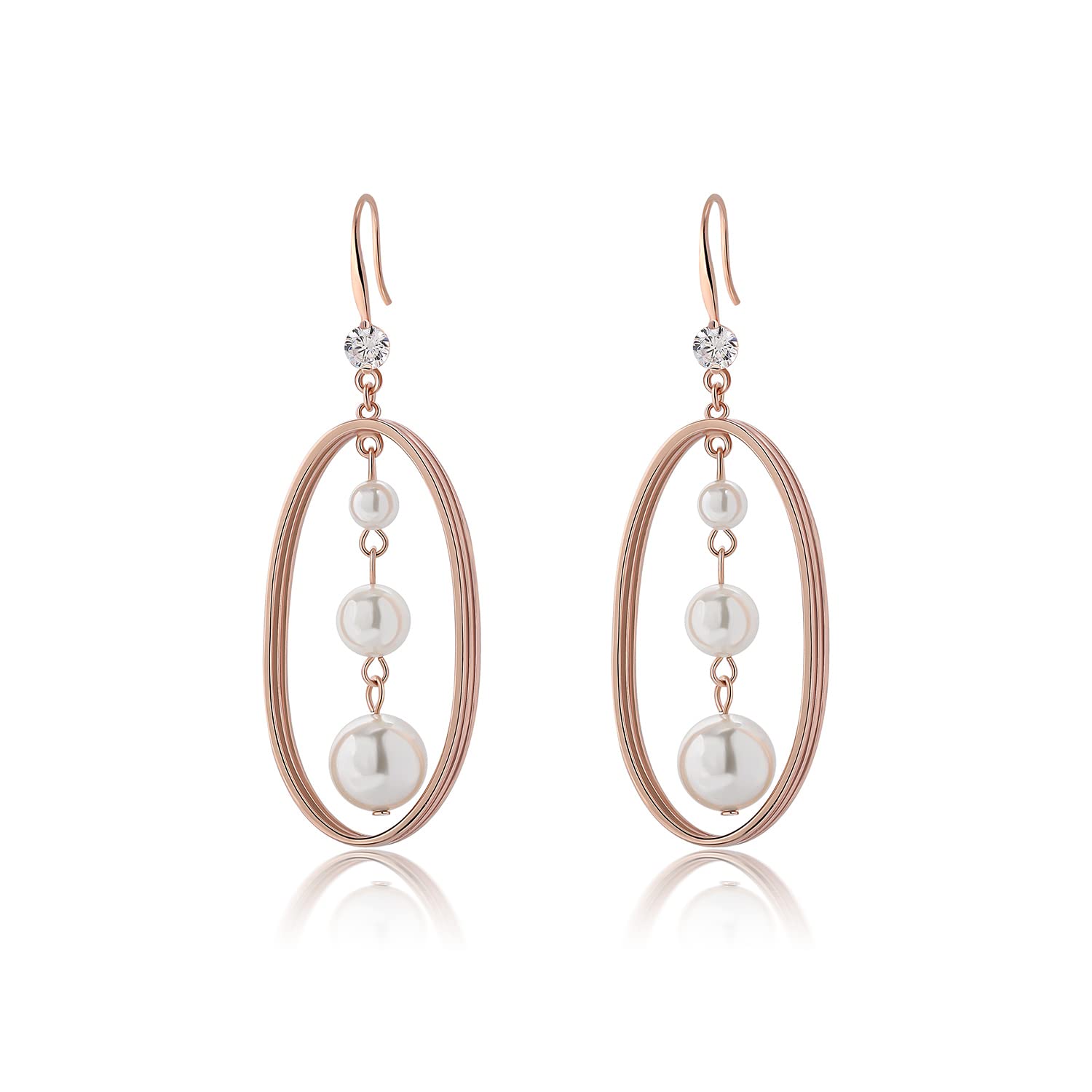 Meissa Orecchini pendenti di perle per le donne Orecchini in argento 925 Orecchini da sposa in oro rosa Orecchini geometrici a forma di pendente (Oro rosa)