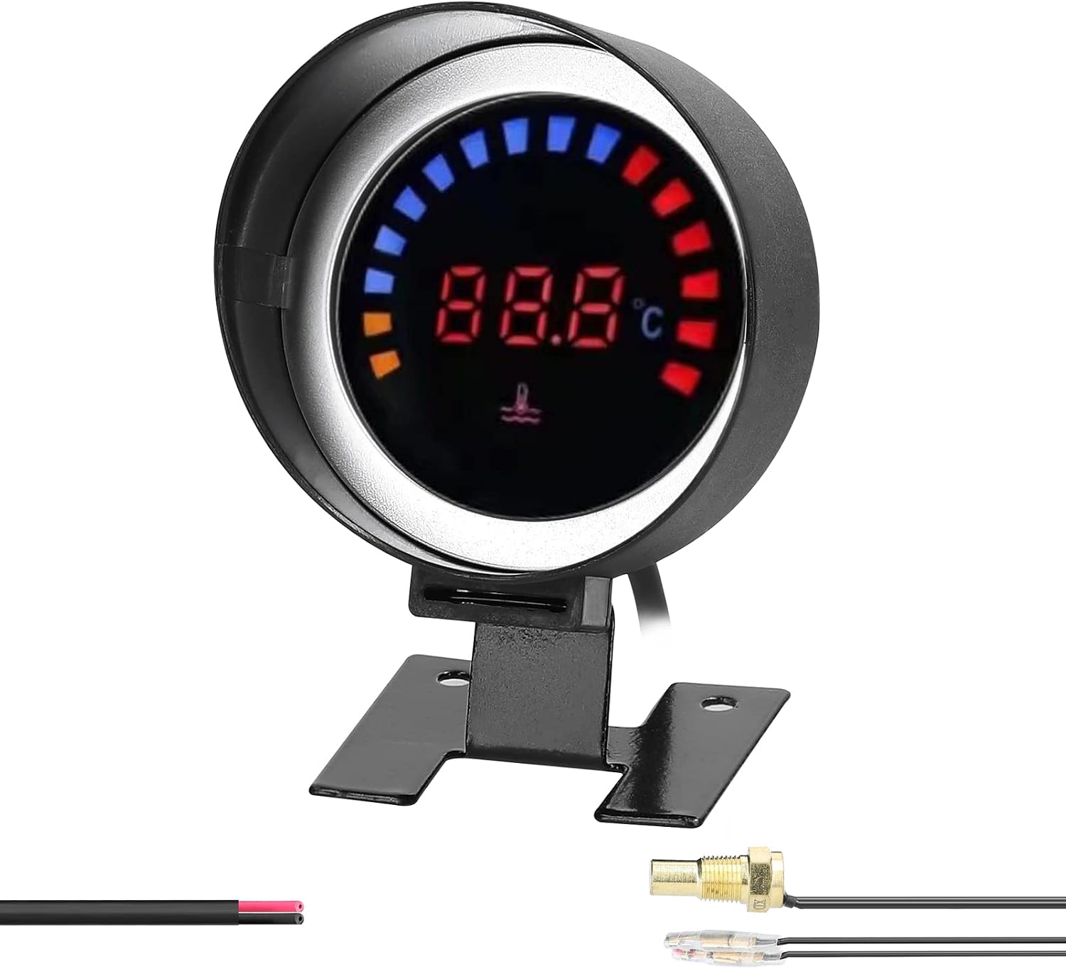 Shkalacar Water Temperature Gauge, 0-120℃ 52mm Water Temp Thermometer Meter Kit Car Digital Meter LED Display with Sensor Alarm for Marine Boat, Ship, Car, Truck, Vehicle, Automotive