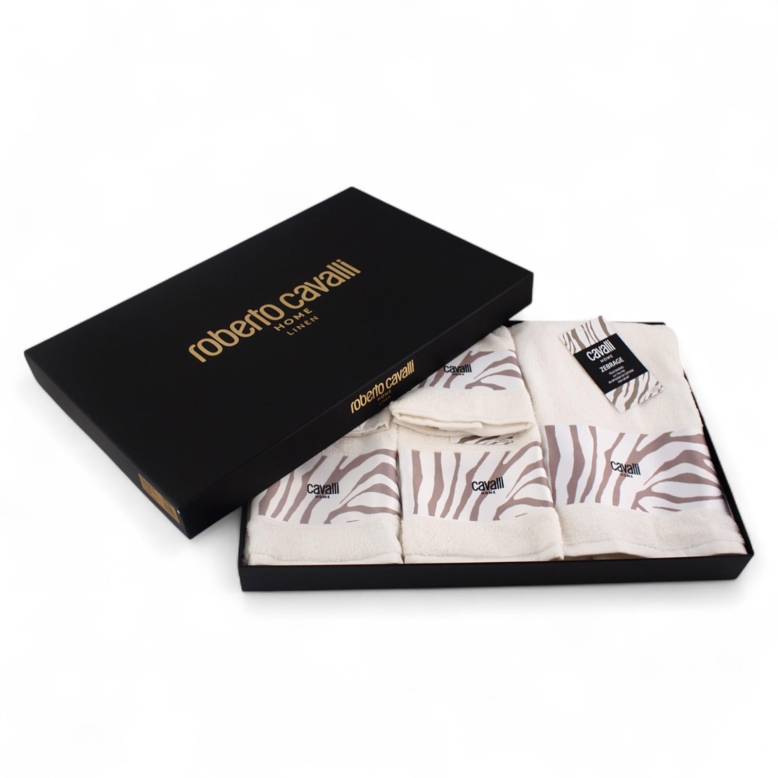 Roberto Cavalli Set asciugamani 5 Pezzi articolo ZEBRAGE (Avorio)